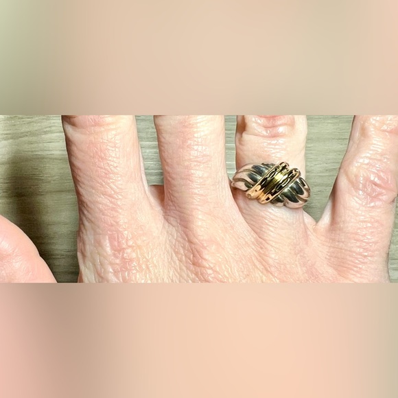 Designer Michael Anthony Sterling Silver & 14K Gold Diamond Cut Band Ring,Size 6 - Picture 8 of 10